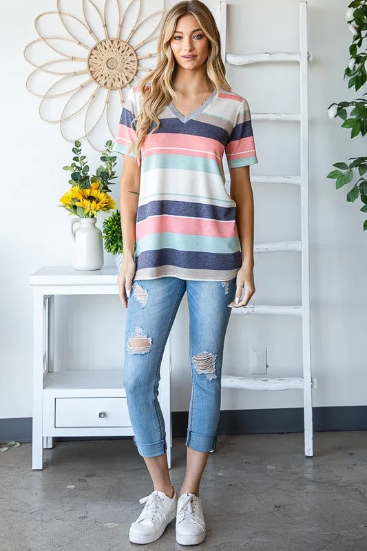 Peach and Mint Stripe Top for Social Occasions