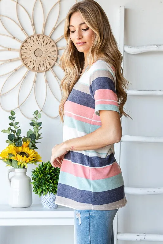 Peach and Mint Stripe Top for Social Occasions