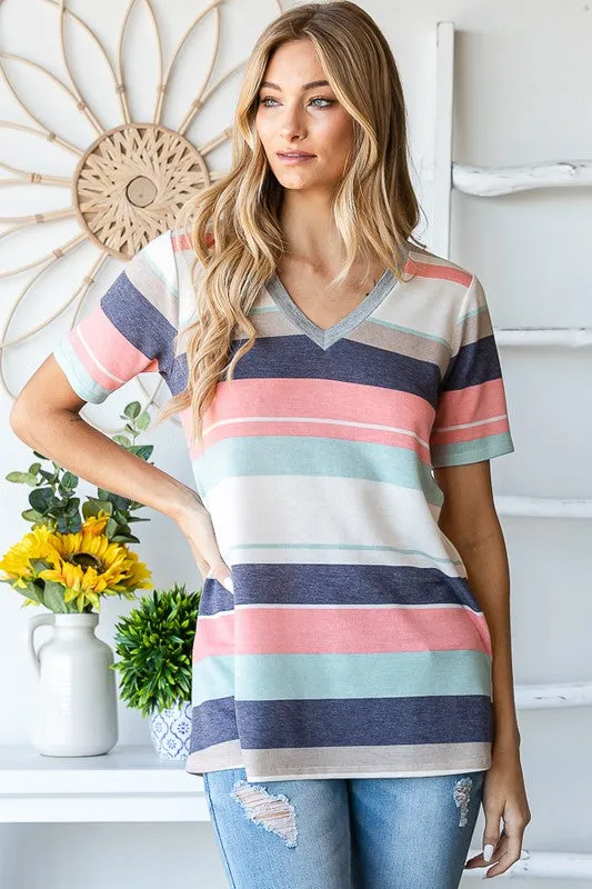 Peach and Mint Stripe Top for Social Occasions