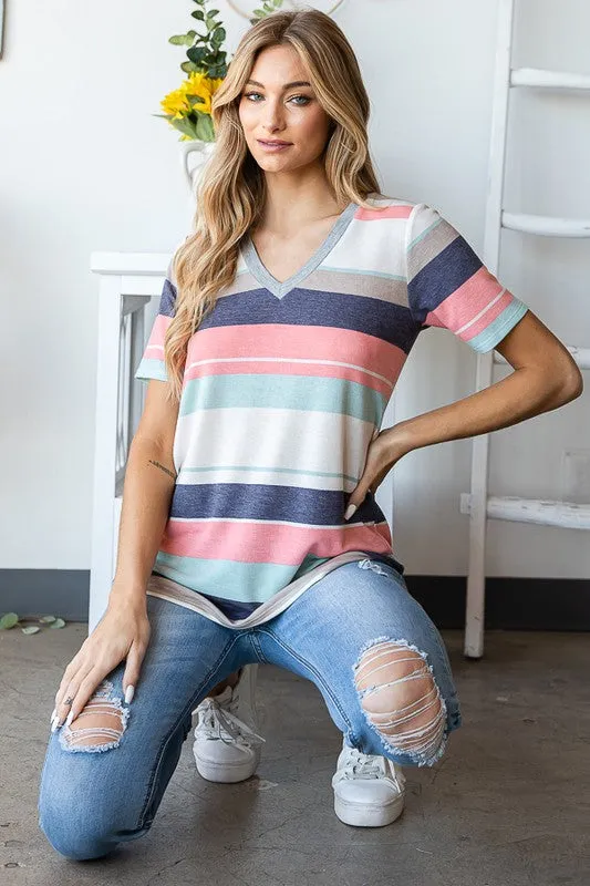 Peach and Mint Stripe Top for Social Occasions