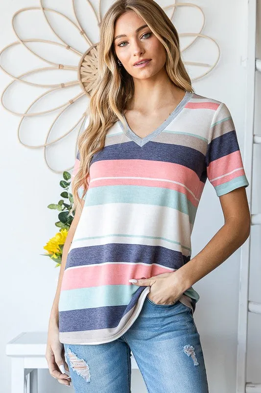 Peach and Mint Stripe Top for Social Occasions