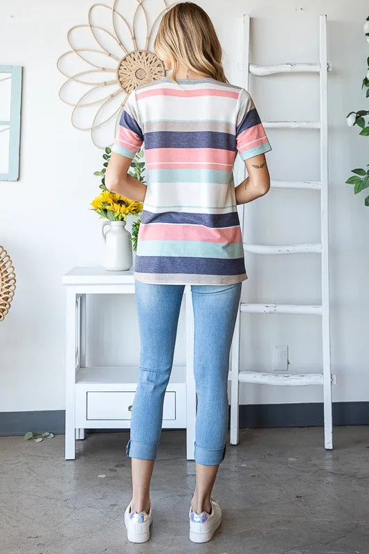 Peach and Mint Stripe Top for Social Occasions