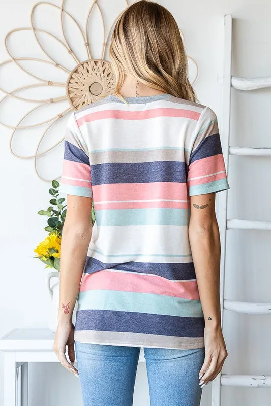 Peach and Mint Stripe Top for Social Occasions