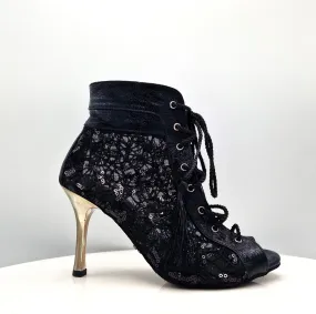 7cm Spica Wide Heel in Black Lace