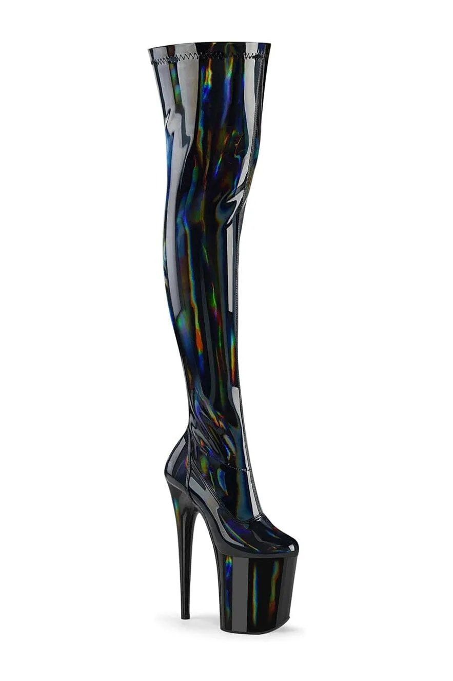 Black Hologram Thigh High Boot for Women - SS-FLAMINGO-3000HWR