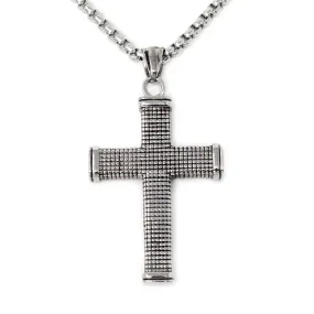 Steel Necklace with Textured Square Design Cross