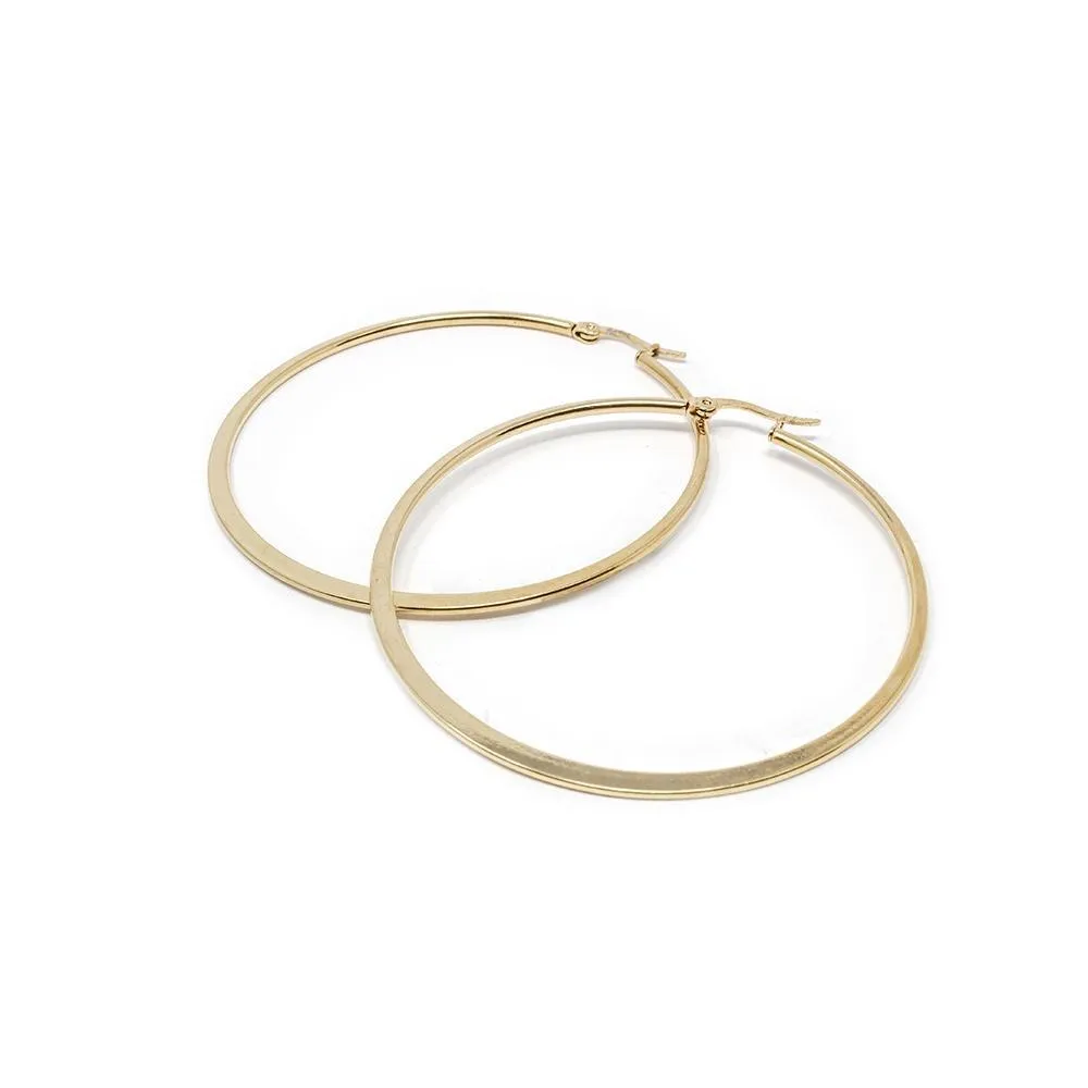 Stainless Steel 60MM Flat Hoop Earrings Gold Plated