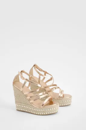 Strappy Stud Detail Espadrille Wedges