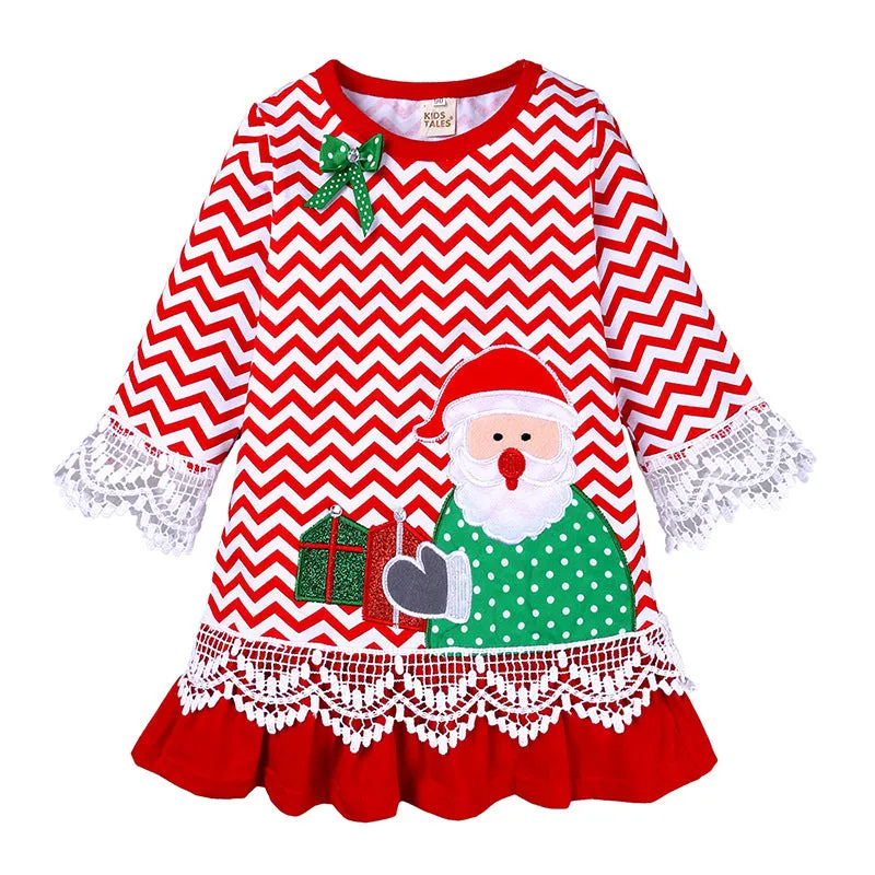 Striped Cartoon Christmas Dresses for Baby Girls - Wholesale 23101507