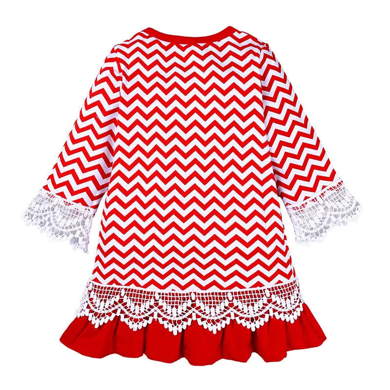 Striped Cartoon Christmas Dresses for Baby Girls - Wholesale 23101507