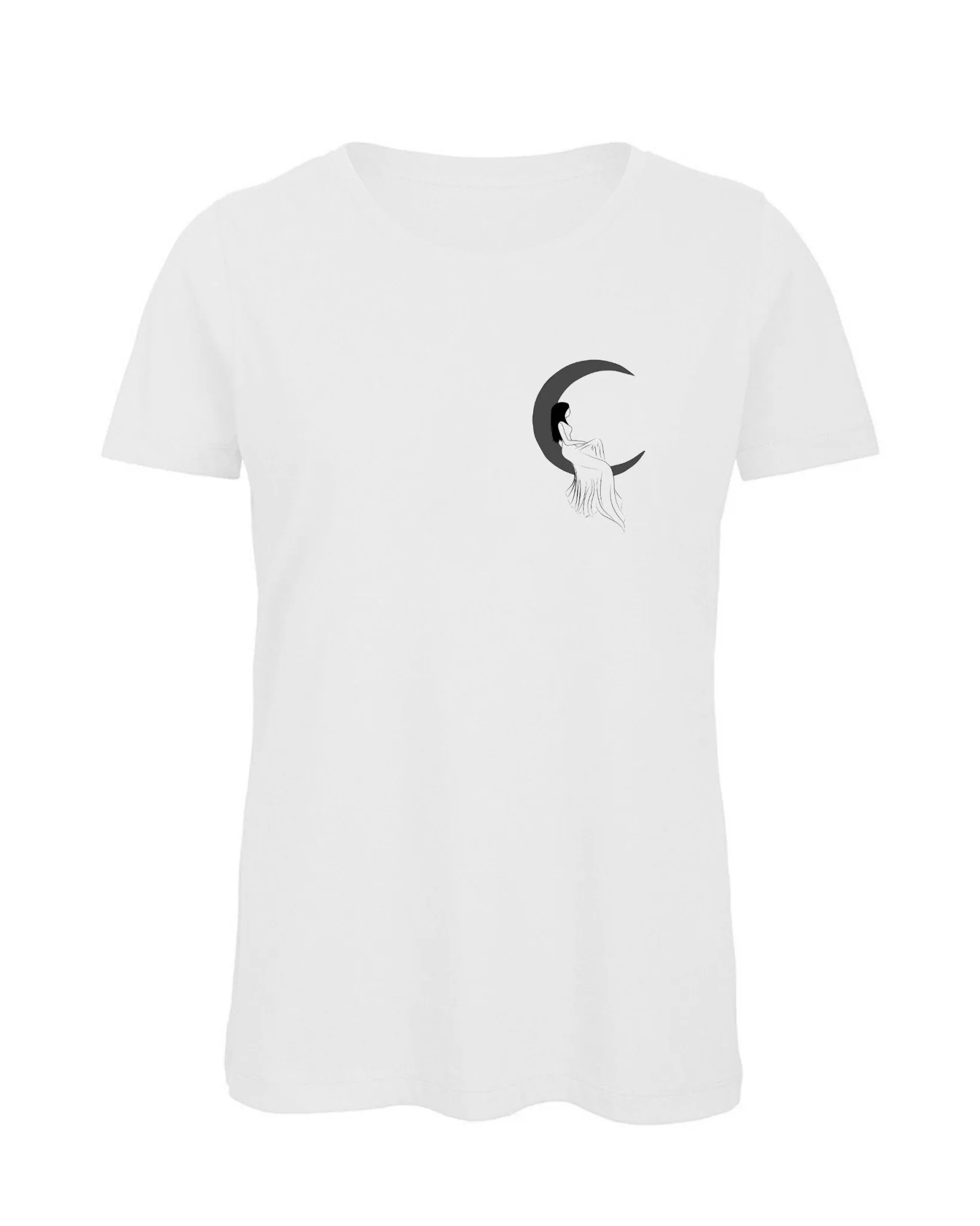 White T-shirt with embroidered Girl On The Moon