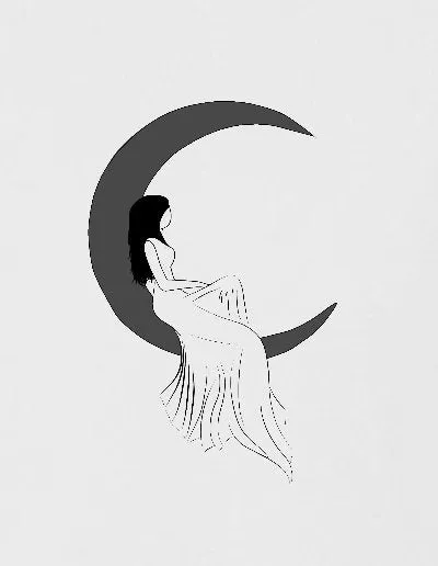 White T-shirt with embroidered Girl On The Moon