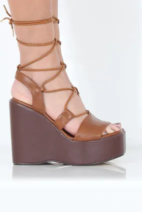 Tan Lace-Up Dayna Wedges