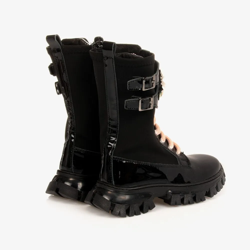 Black Patent Boots for Teens