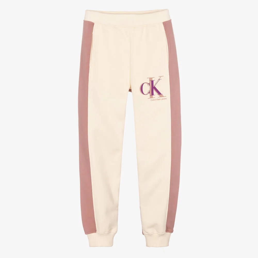 Teen Girls Ivory & Pink Logo Joggers