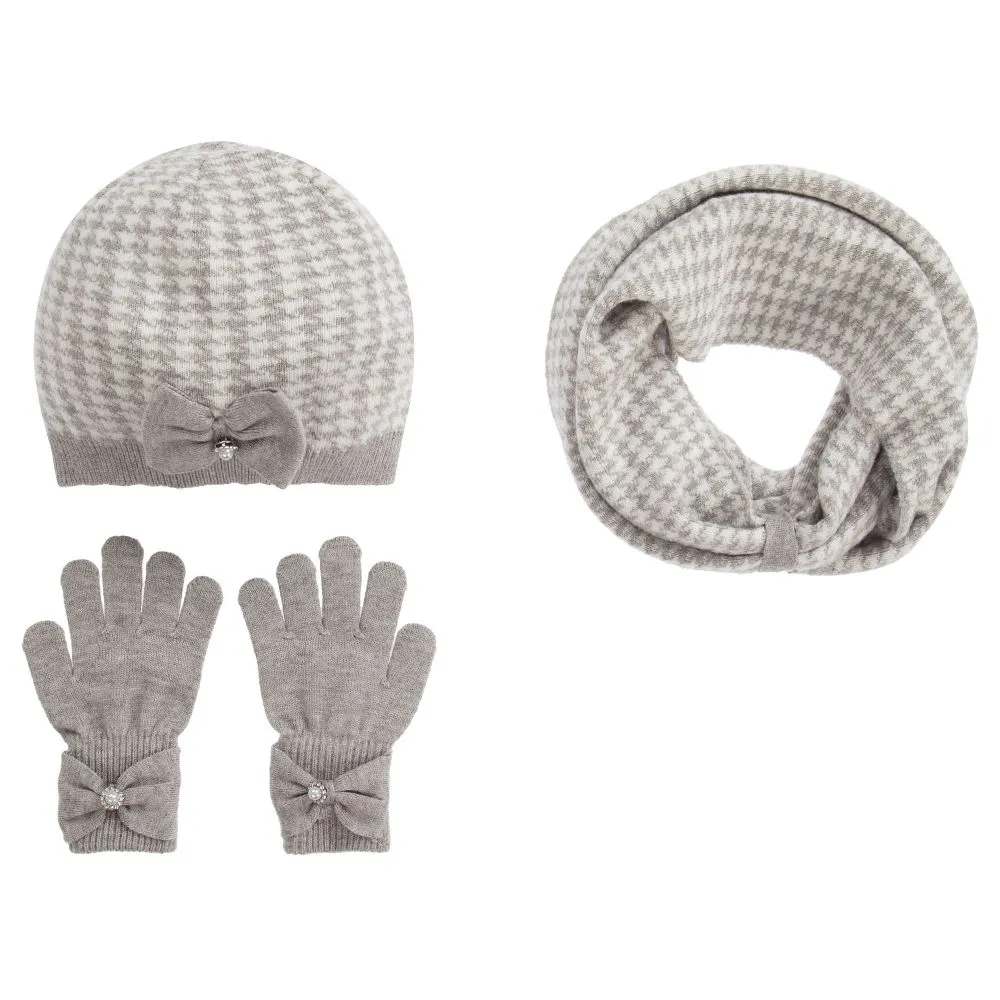 Teen Grey Houndstooth Hat Set 