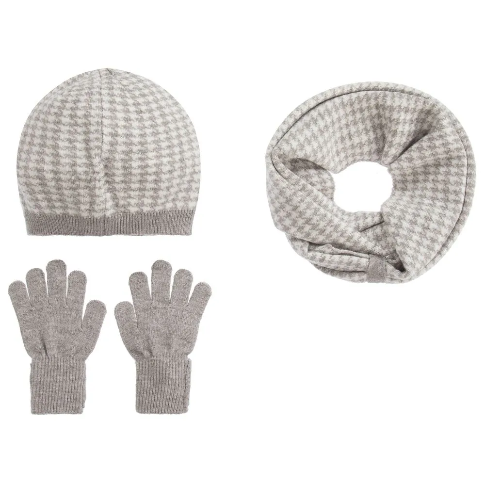 Teen Grey Houndstooth Hat Set 