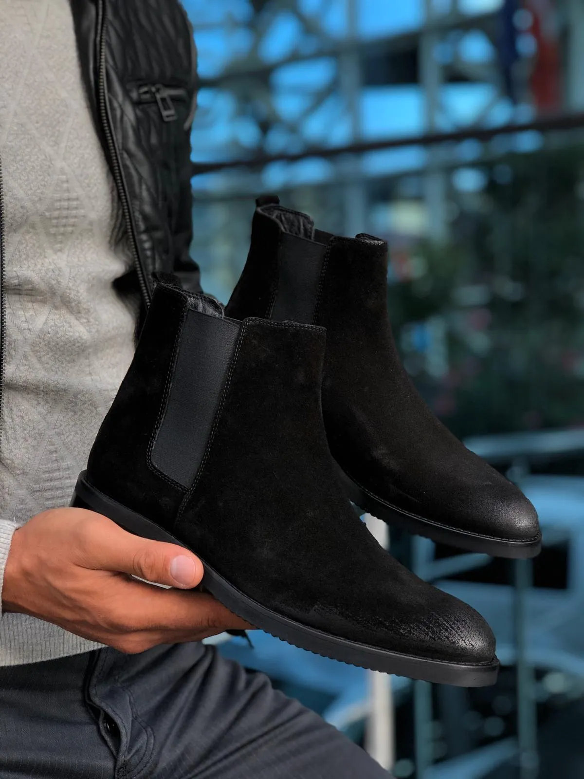 The Aqua Black Suede Leather Chelsea Boots