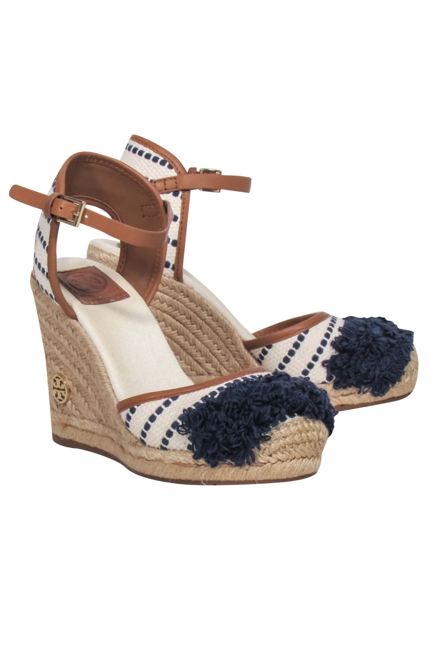 Tory Burch - Ivory & Navy Woven Wedges Sz 6.5