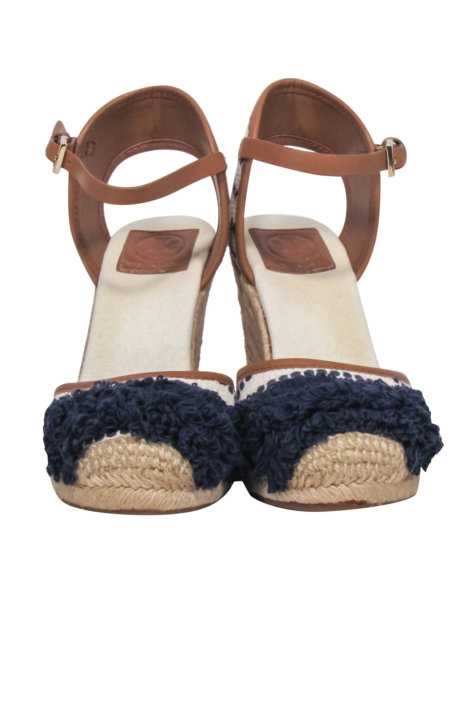 Tory Burch - Ivory & Navy Woven Wedges Sz 6.5