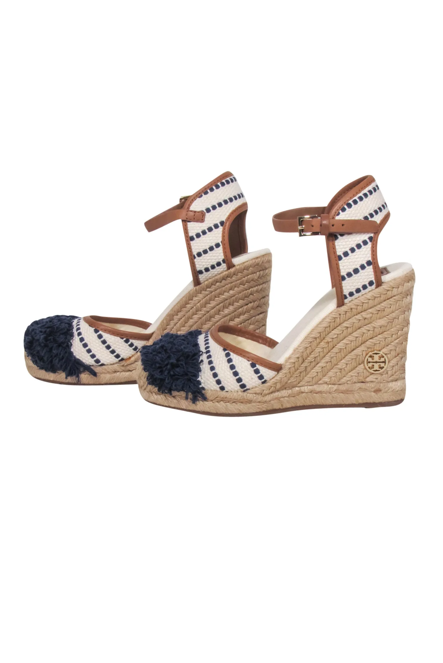 Tory Burch - Ivory & Navy Woven Wedges Sz 6.5