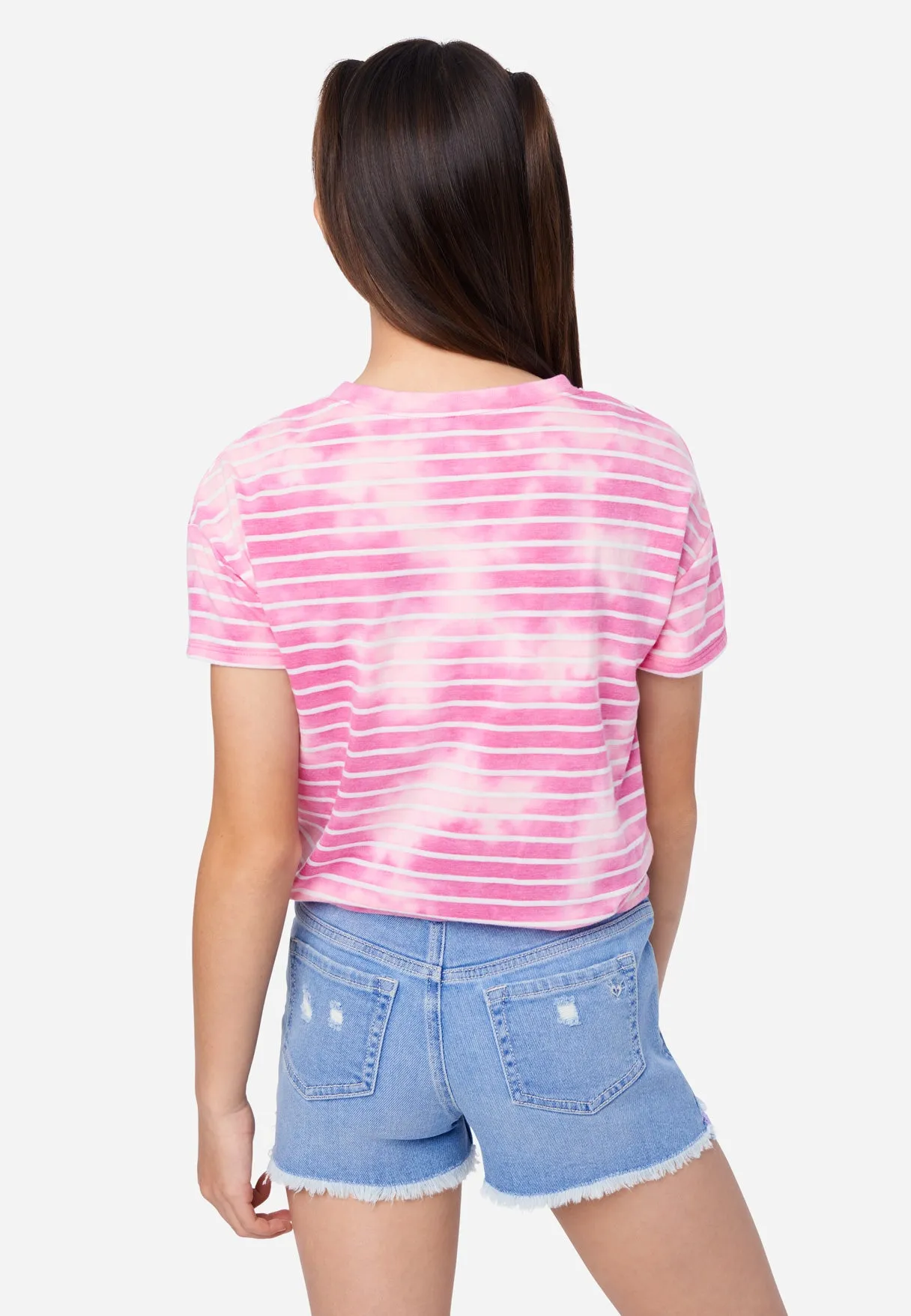 Trendy Cinch Waist Tie Dye Striped T-Shirt