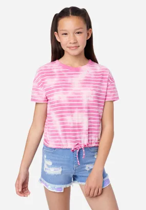 Trendy Cinch Waist Tie Dye Striped T-Shirt