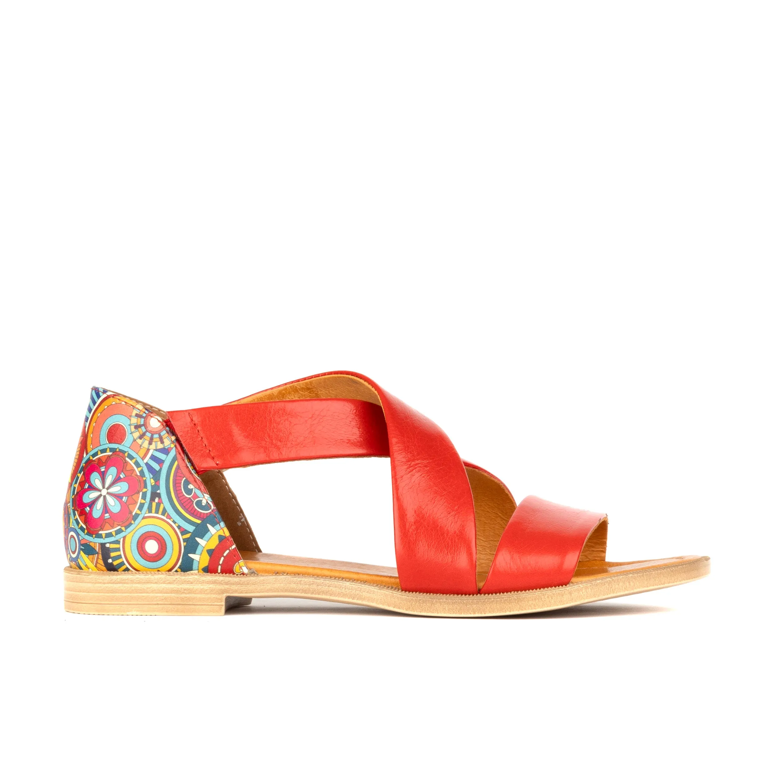 TUCAN RED SIGNATURE - Women's strappy leather sandal with covered heel in red