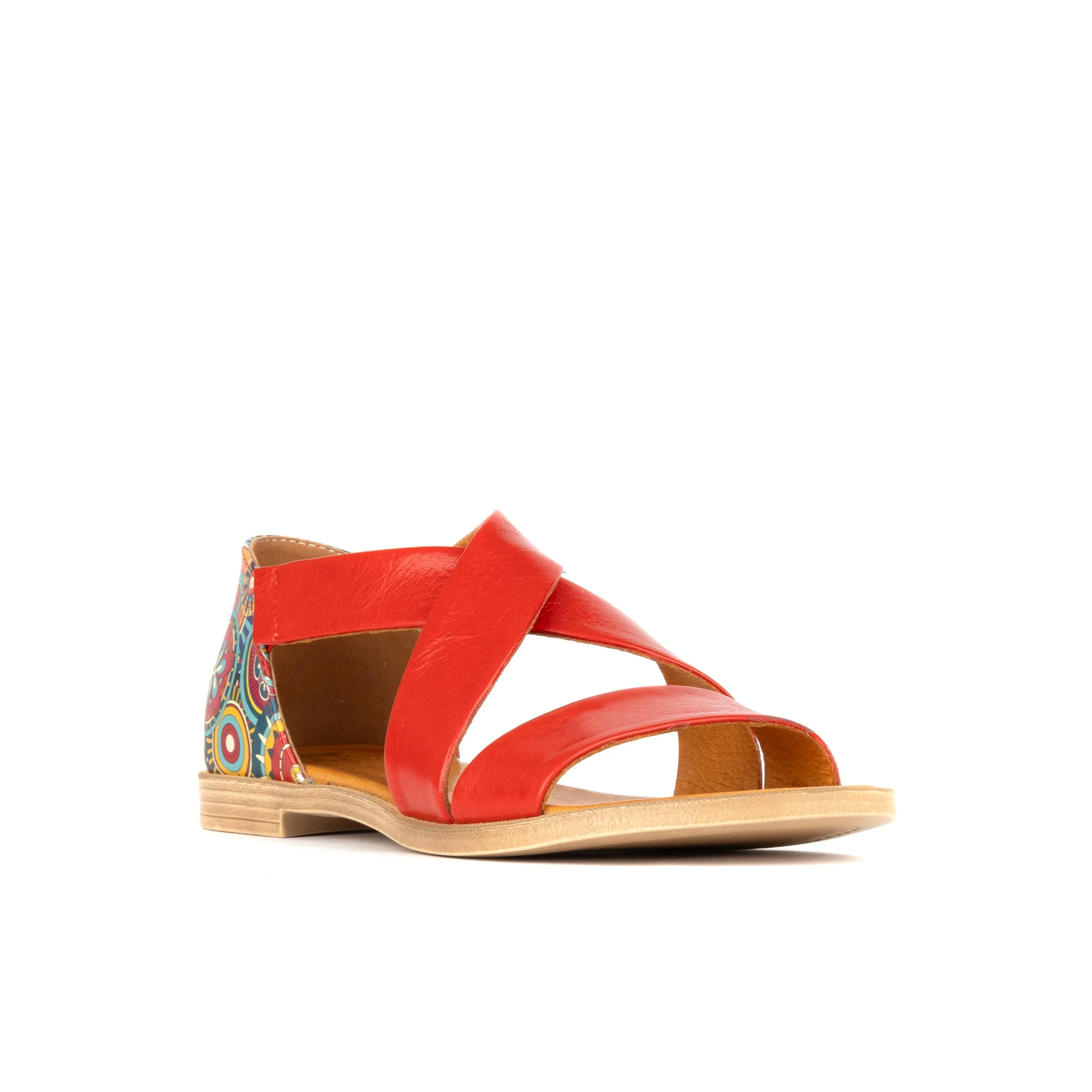 TUCAN RED SIGNATURE - Women's strappy leather sandal with covered heel in red