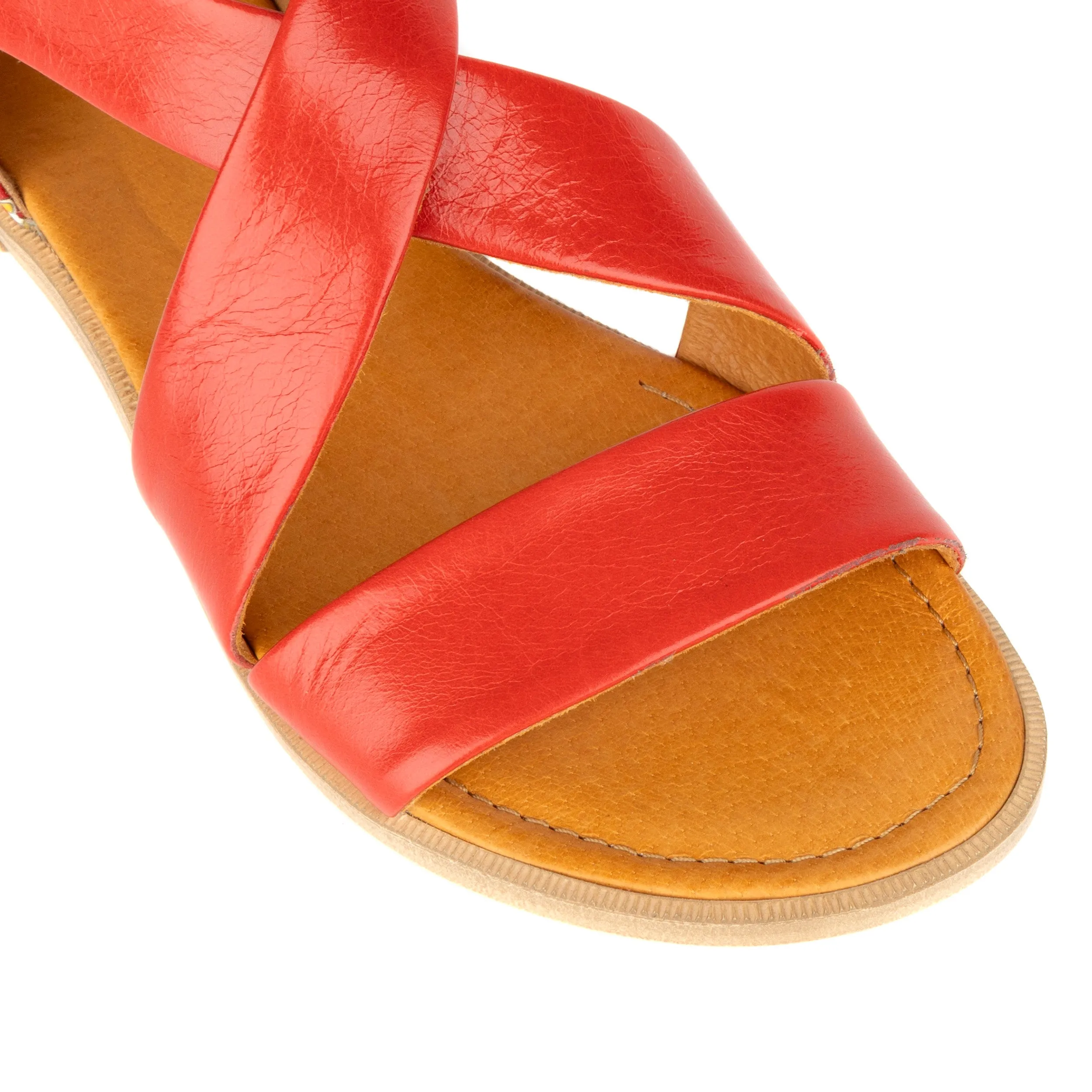 TUCAN RED SIGNATURE - Women's strappy leather sandal with covered heel in red