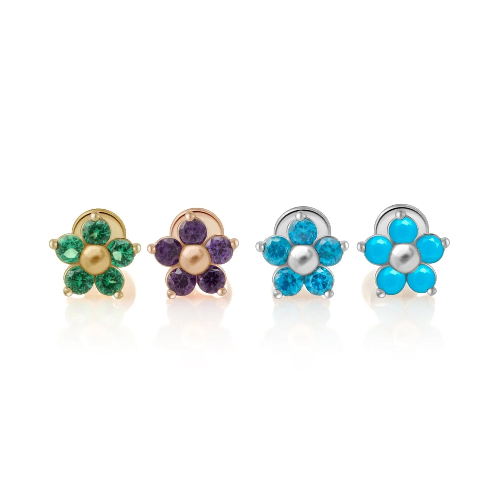 Turquoise Flower Flat Back Stud