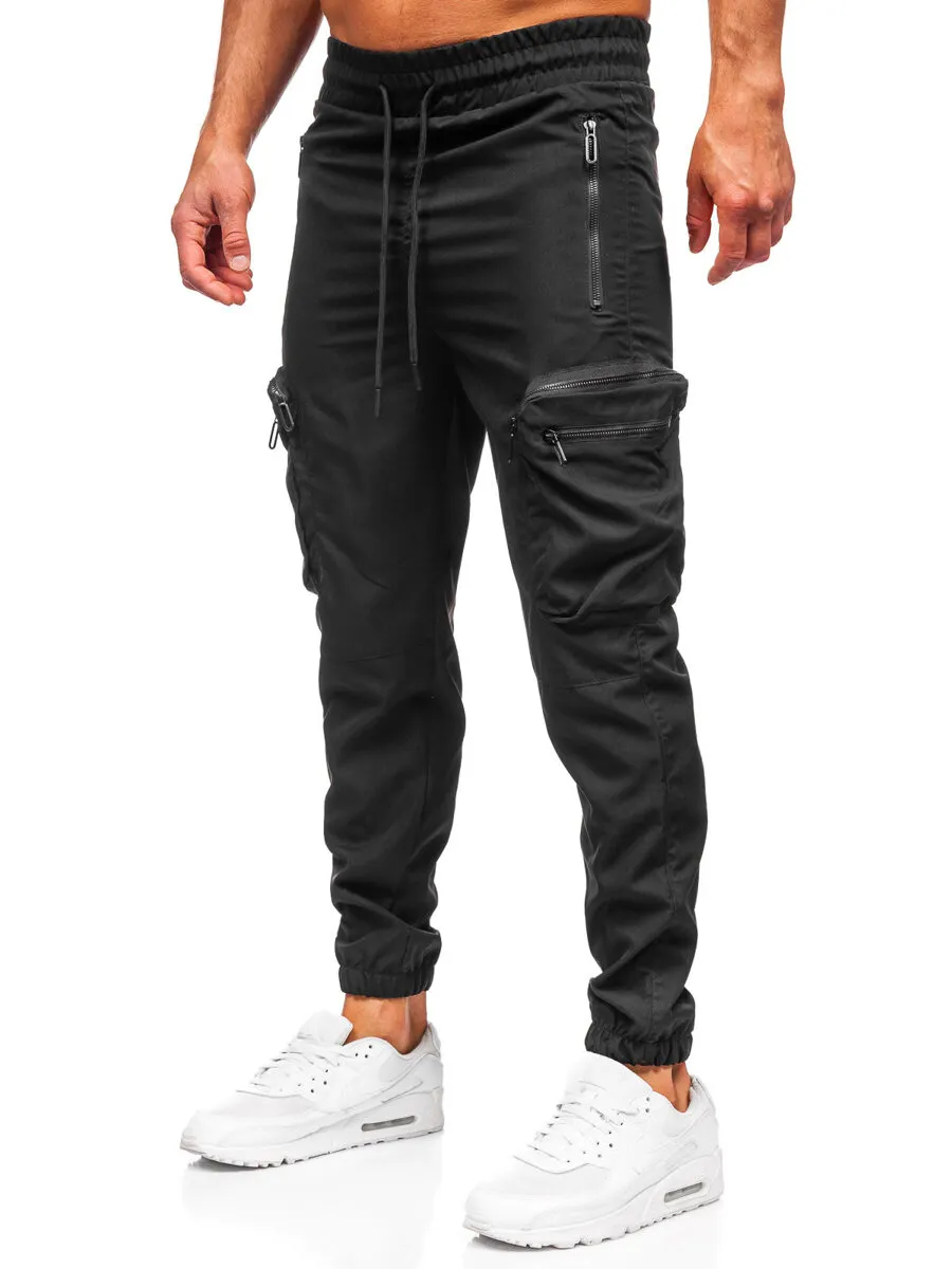 Black Cargo Jogger Pants for Men - Bolf HSS296