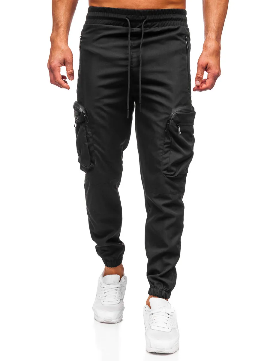 Black Cargo Jogger Pants for Men - Bolf HSS296