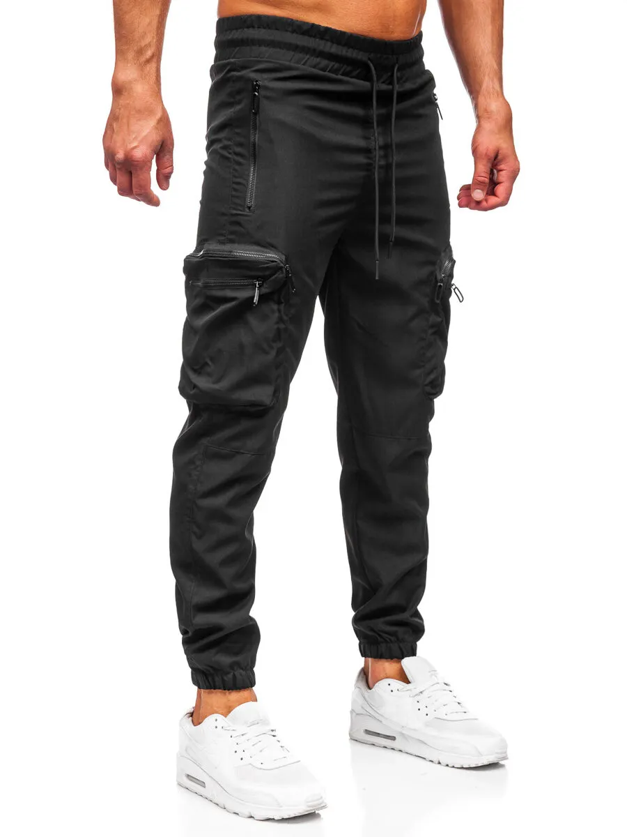 Black Cargo Jogger Pants for Men - Bolf HSS296