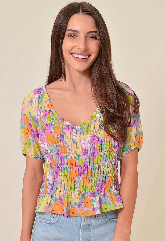 Fresh Garden Smocked V-Neck Top