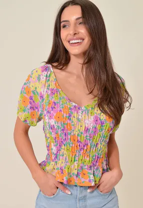 Fresh Garden Smocked V-Neck Top