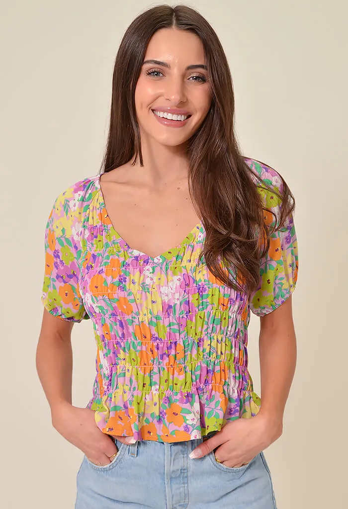 Fresh Garden Smocked V-Neck Top