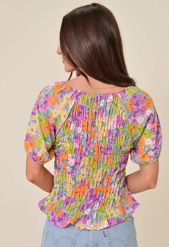 Fresh Garden Smocked V-Neck Top