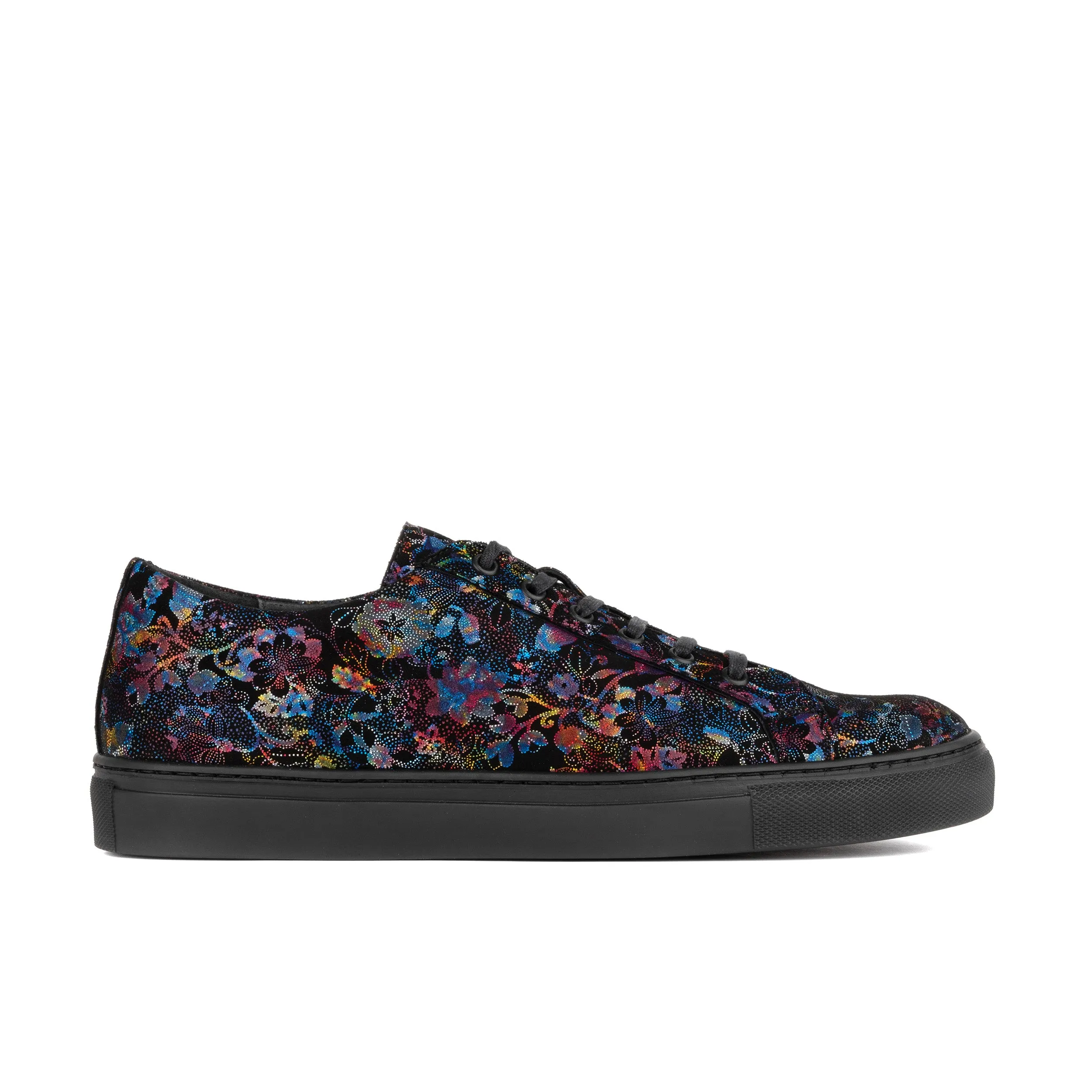 VALENCIA BLACK FLOWER - Men's nubuck leather rubber soles trainer in black flower