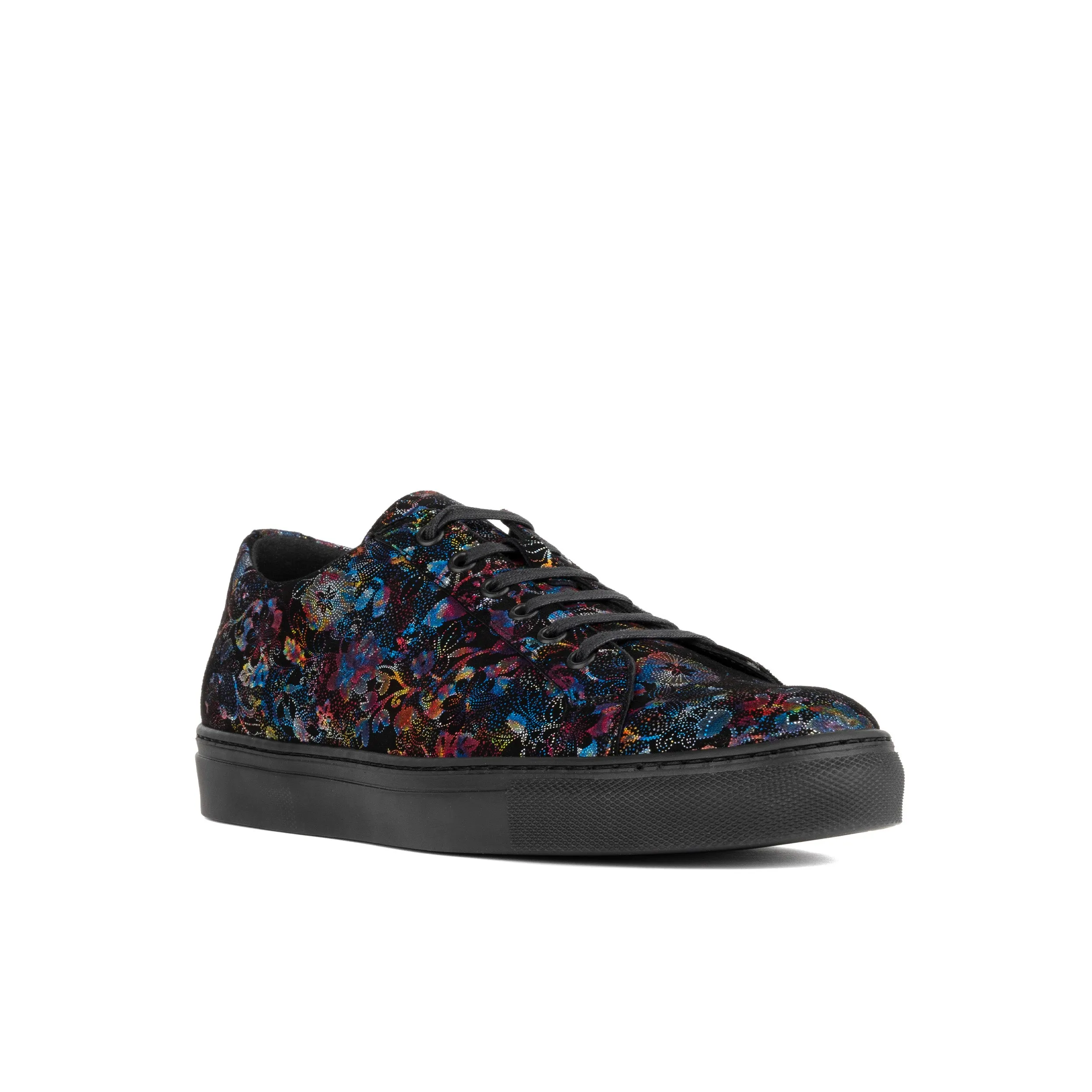 VALENCIA BLACK FLOWER - Men's nubuck leather rubber soles trainer in black flower