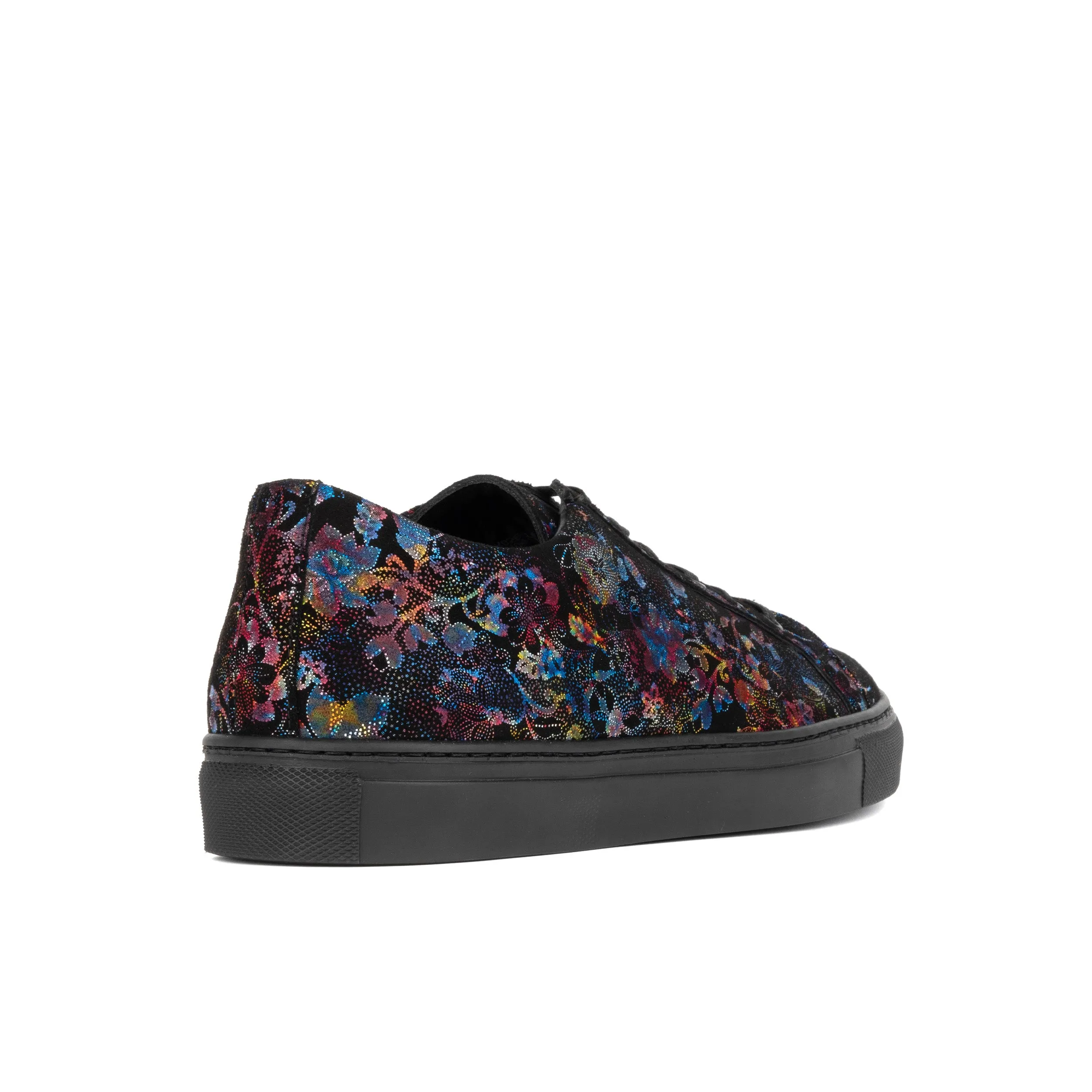 VALENCIA BLACK FLOWER - Men's nubuck leather rubber soles trainer in black flower