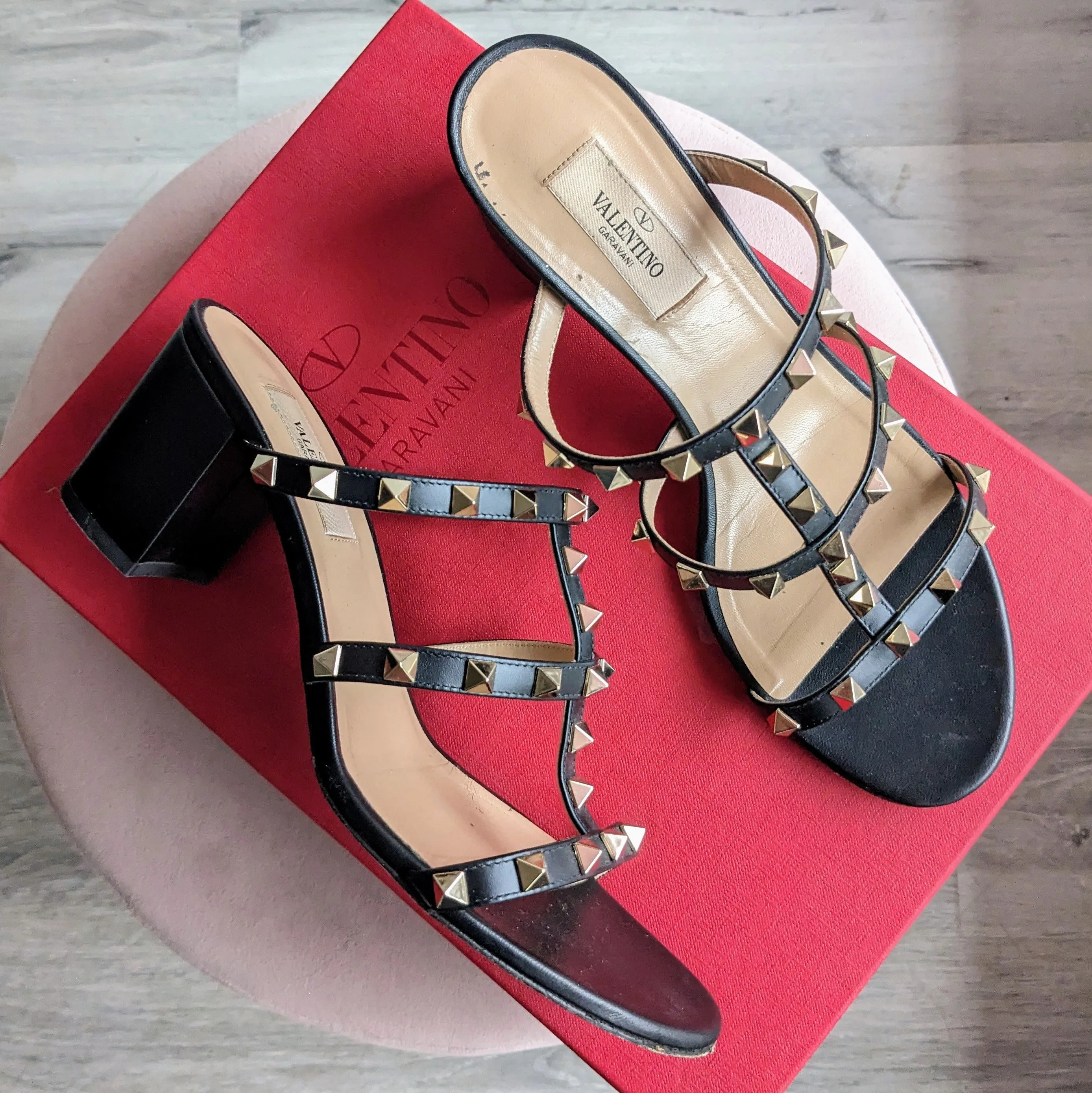 Valentino Black Rockstud Mule Sandal 39.5