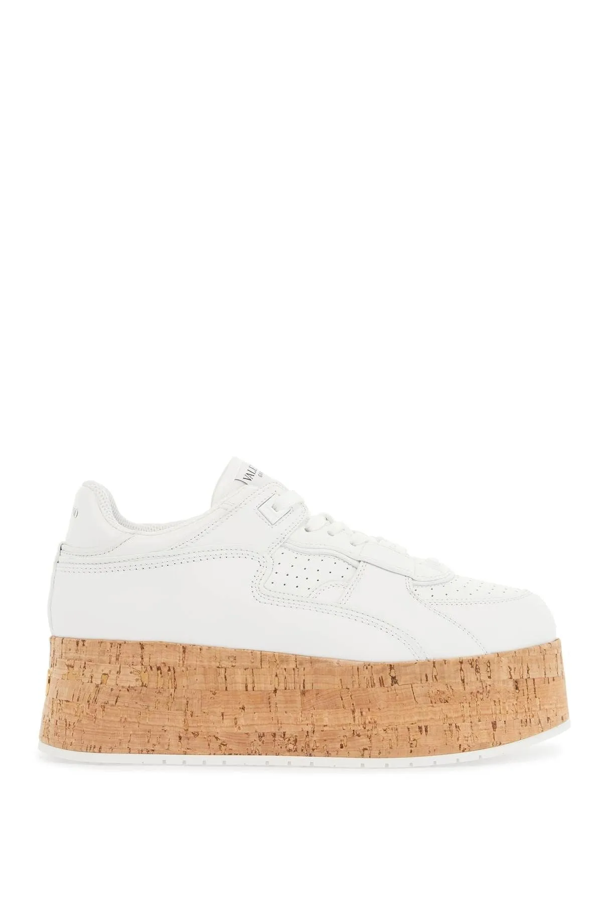 Valentino Garavani Sneaker With Cork Sole And White Leather Perforated Details