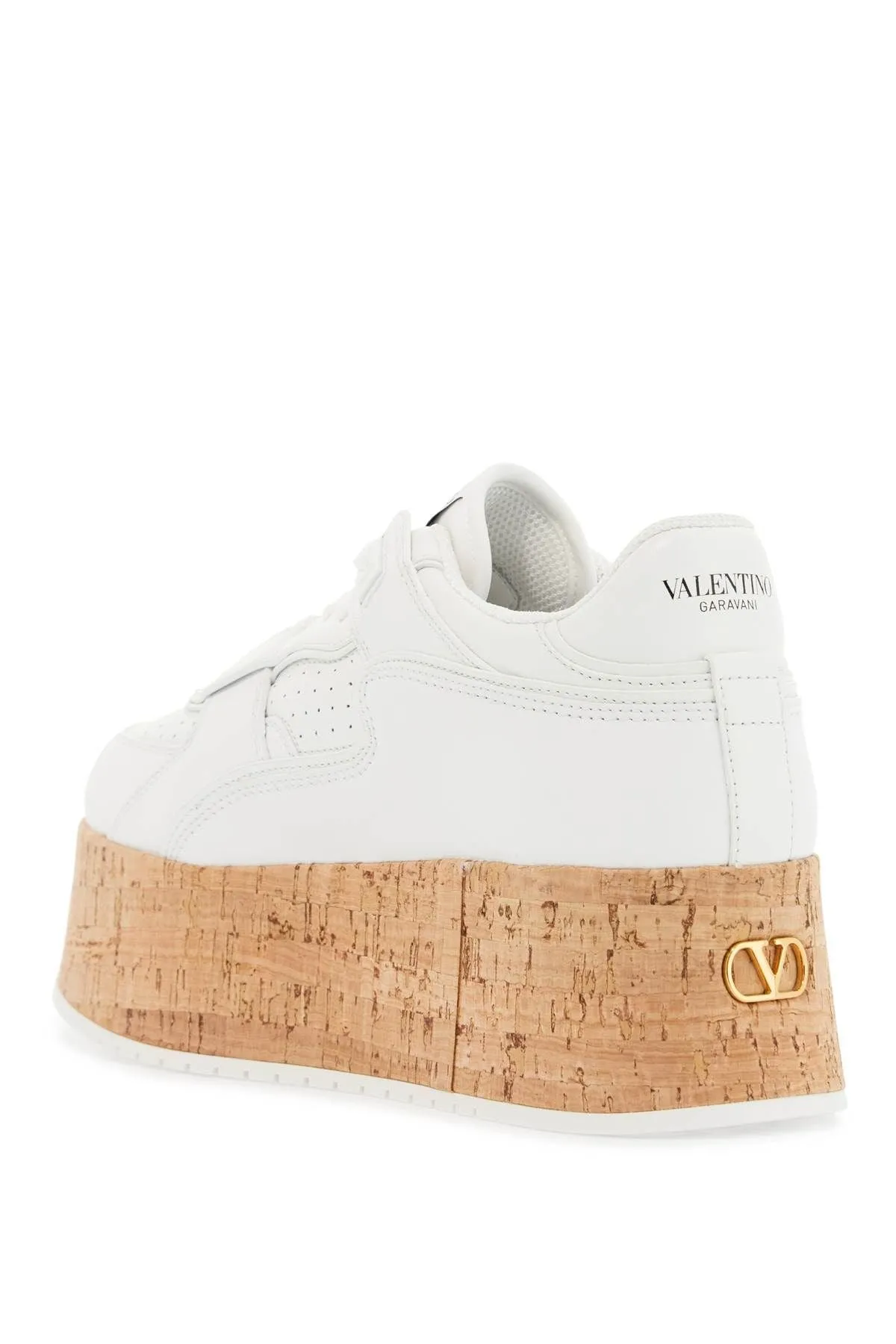 Valentino Garavani Sneaker With Cork Sole And White Leather Perforated Details