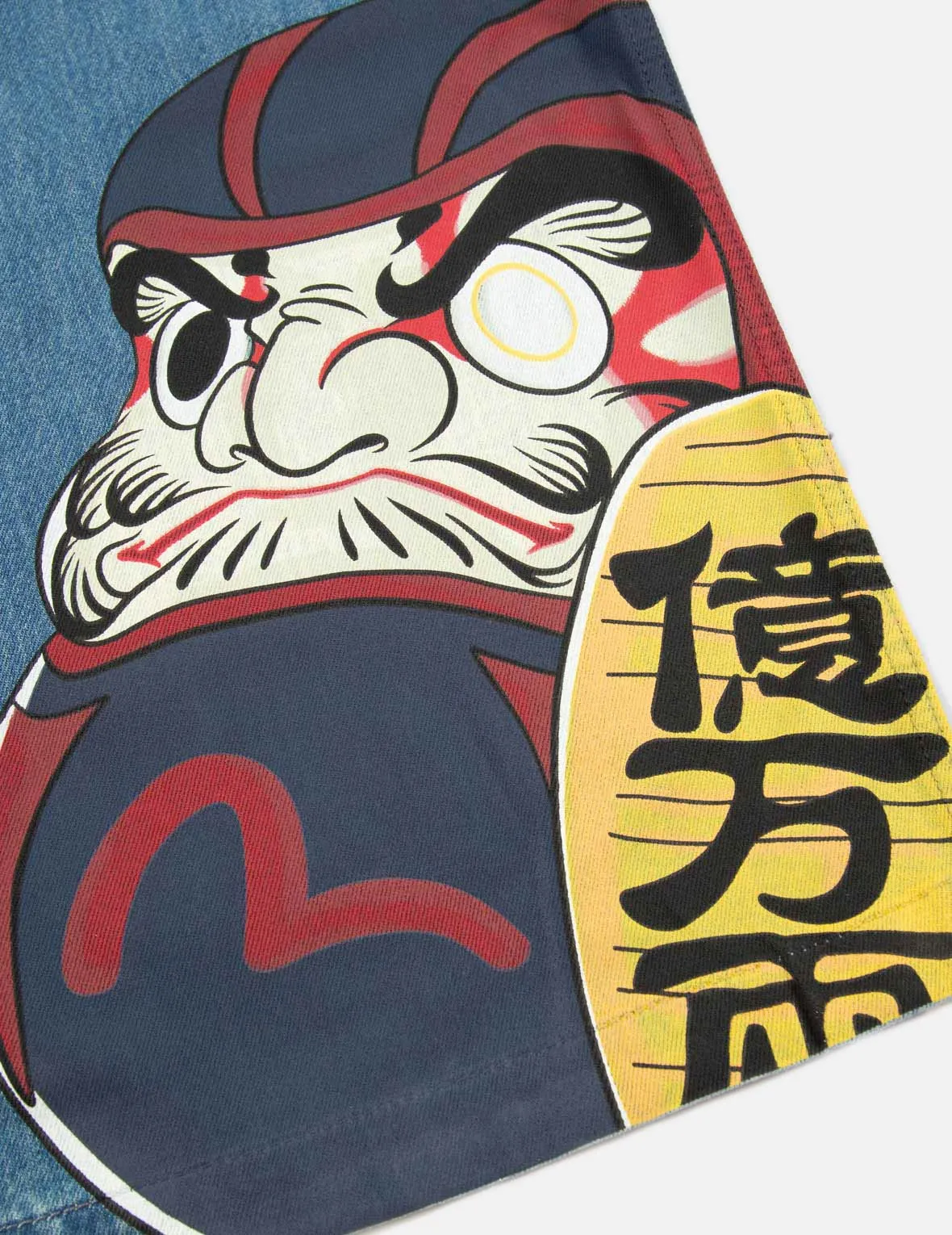 Vintage Daruma Print Denim Shirt Jacket