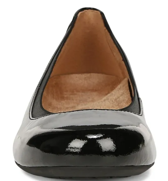 Vionic Anita Black Crinkle Patent Flat Women's