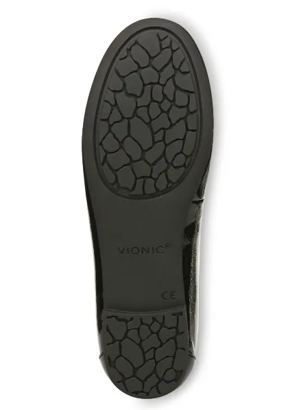 Vionic Anita Black Crinkle Patent Flat Women's