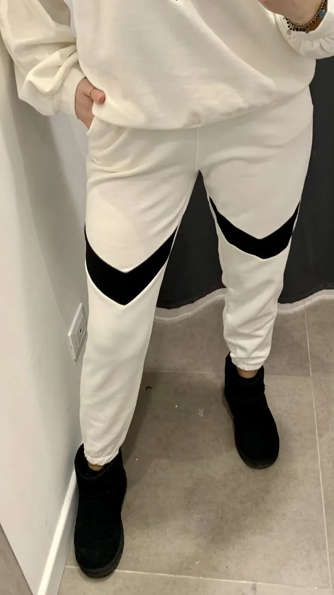 White Joggers with Black Waistband