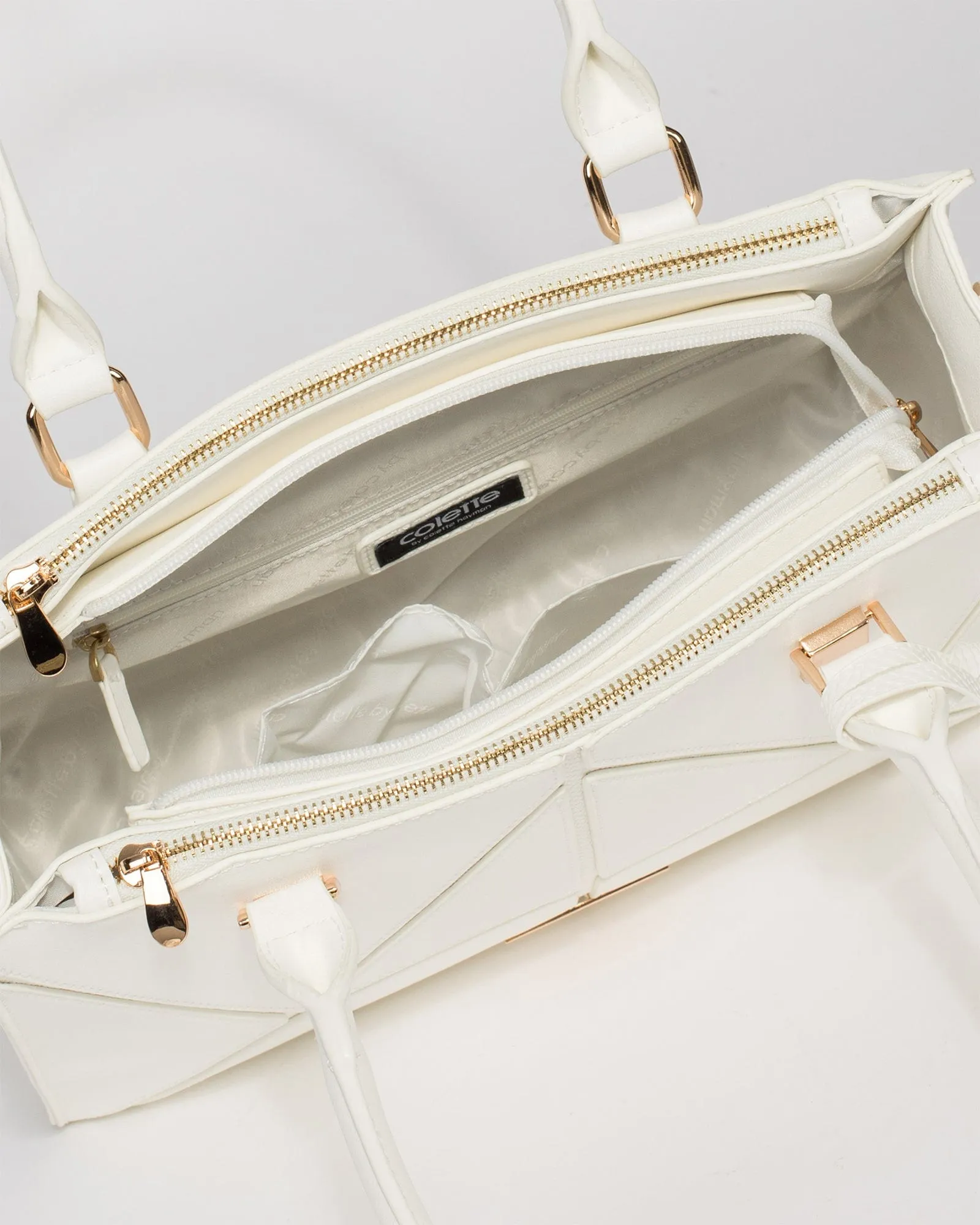 White Lucy Panel Tote Bag