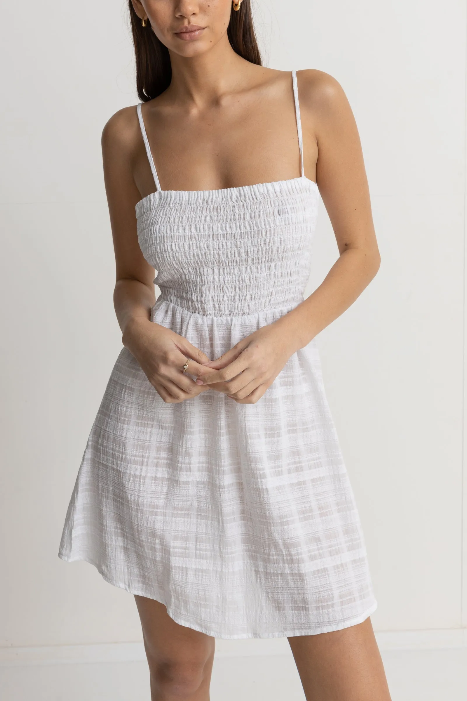 White Mini Dress with Smocked Detail - Milly